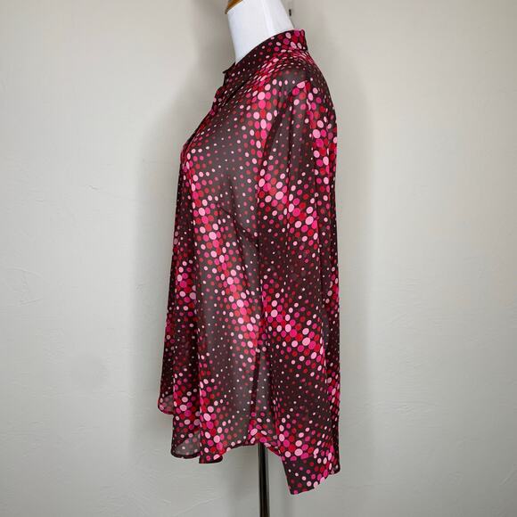 Venezia Purple Brown Polka Dot Sheer Blouse Sz 14/16 NWOT - Picture 2 of 6